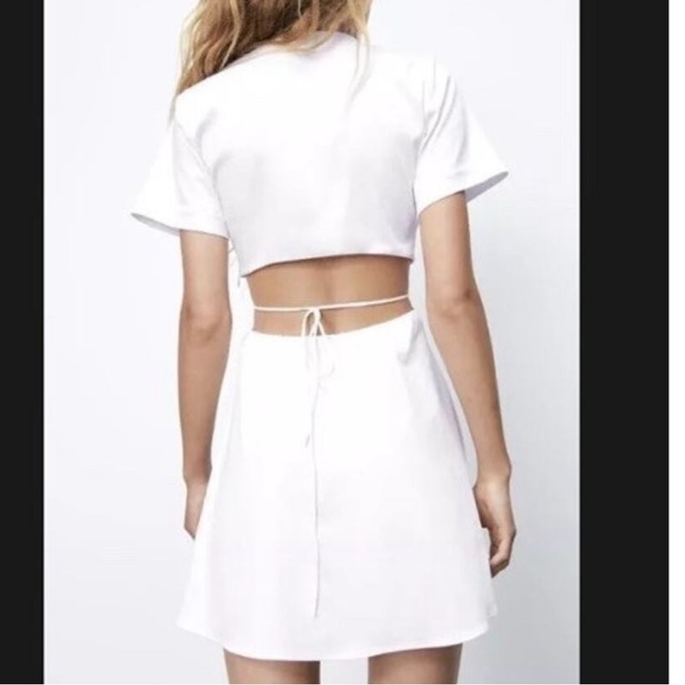 Zara Woman Cut Out Poplin Summer Mini Dress White Sundress Size Small - Picture 2 of 10